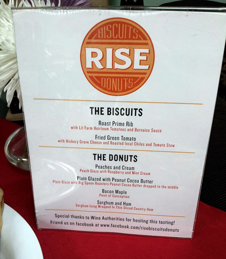 Rise Biscuits and Donuts - Wine Authorities sampling menu - 11 August 2012