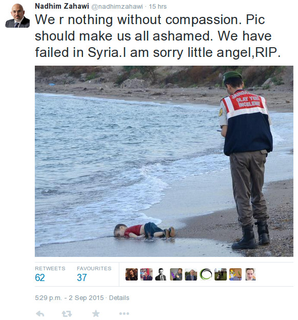 Twitter post by British MP Nadhim Zahawi about failing Syria