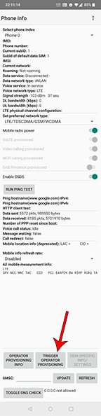 Android carrier settings screen