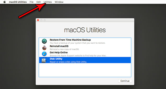 MacOS Recovery Mode - Utilities - Terminal