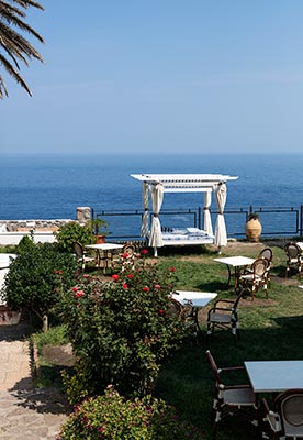 Seaside courtyard at Il Saracino hotel on Capraia Isola