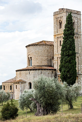 Outside Sant'Antimo Abbey in Montalcino