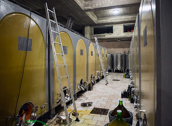 Stainless steel and concrete tanks at Montenidoli Winery in San Gimignano