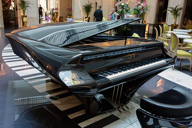 Budapest - The custom-built grand piano in the music garden at the Hotel Aria