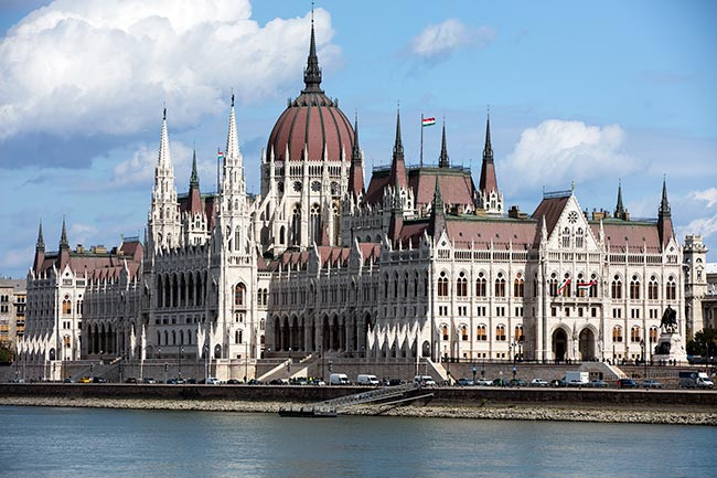 Budapest - beautiful view of the Hungarian Parliament Building from west of the Danube