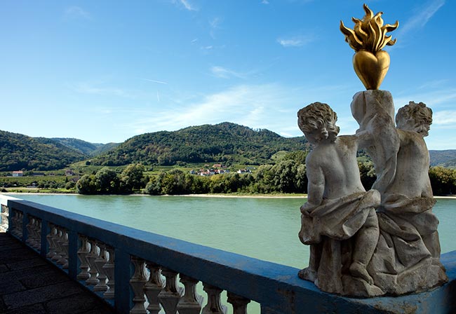 Stift Dürnstein's balcony overlooking the Danube