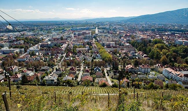 View of Maribor from atop Piramida at Mestni Park