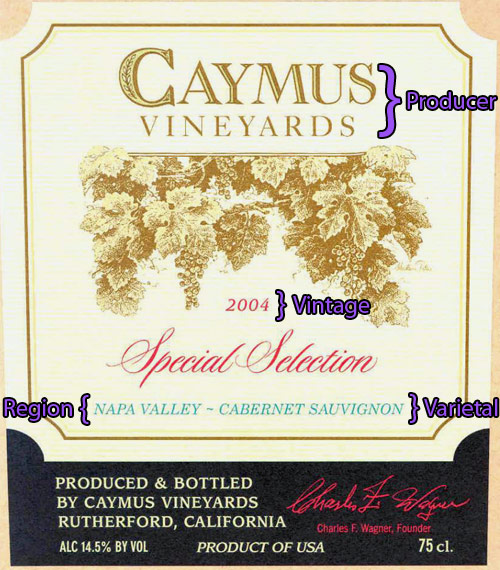 Reading a New World wine label - Caymus Vineyards Special Selection